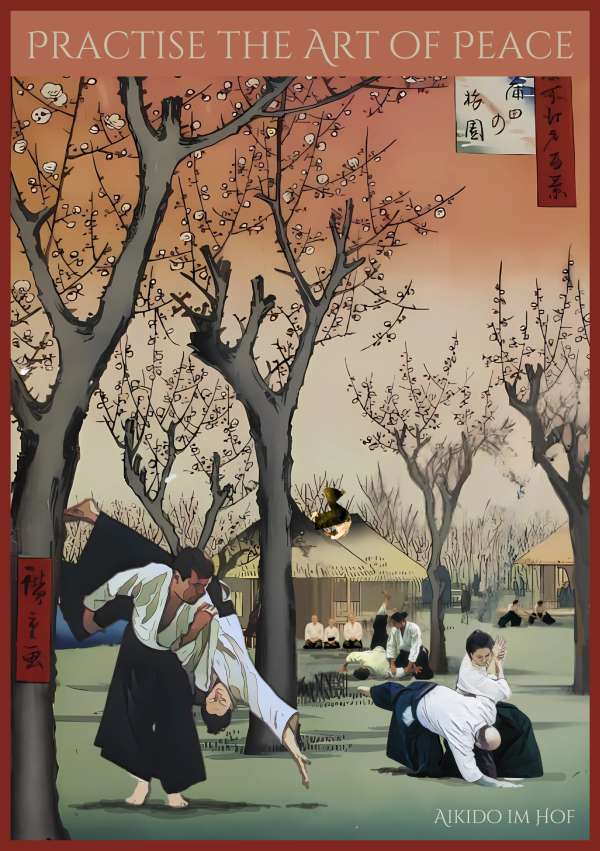 Aufdruck Art of Peace Hiroshige Bild mit Aikidoka