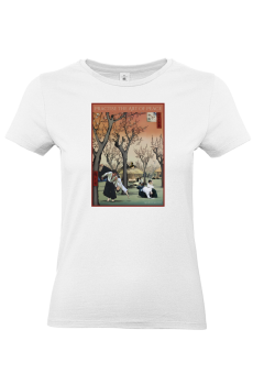 Weißes Damenshirt mit Rundhals und Aufdruck farbig Hiroshige mit Aikidoka