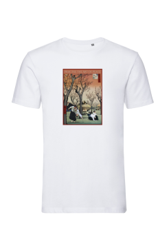 Weißses Herrenshirt mit buntem Aufdruck von Hiroshige mit Aikidoka