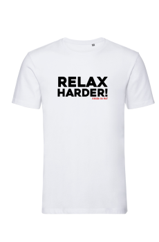 Weißes Herrenshirt mit schwarzem Aufdruck Relax Harder