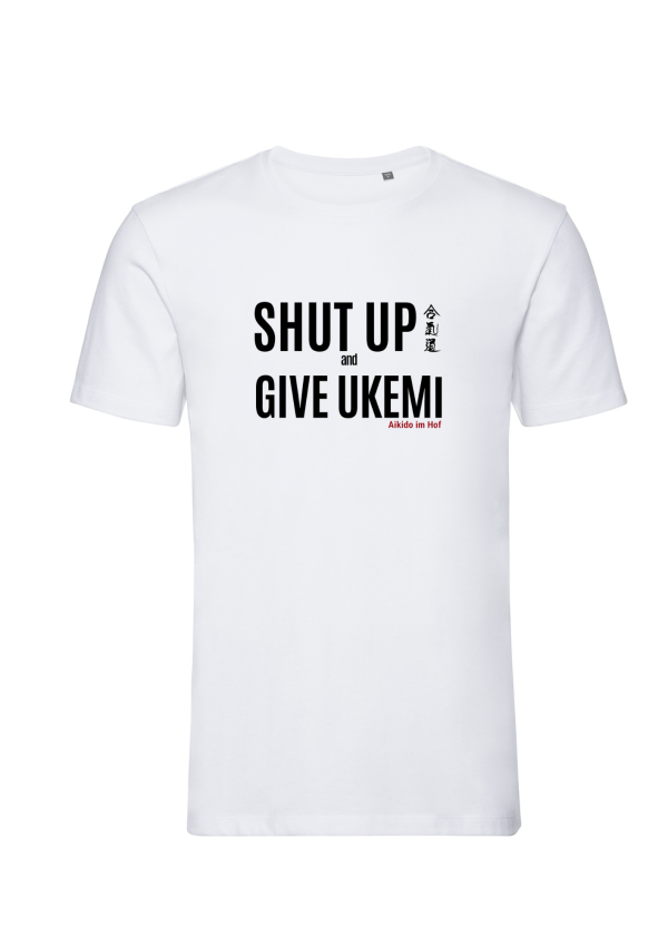 Herrenshirt in weiß mit Aufdruck Shut up and take ukemi