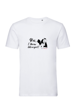 Herrenshirt weiß mit Aufdruck Yes I throw like a girl