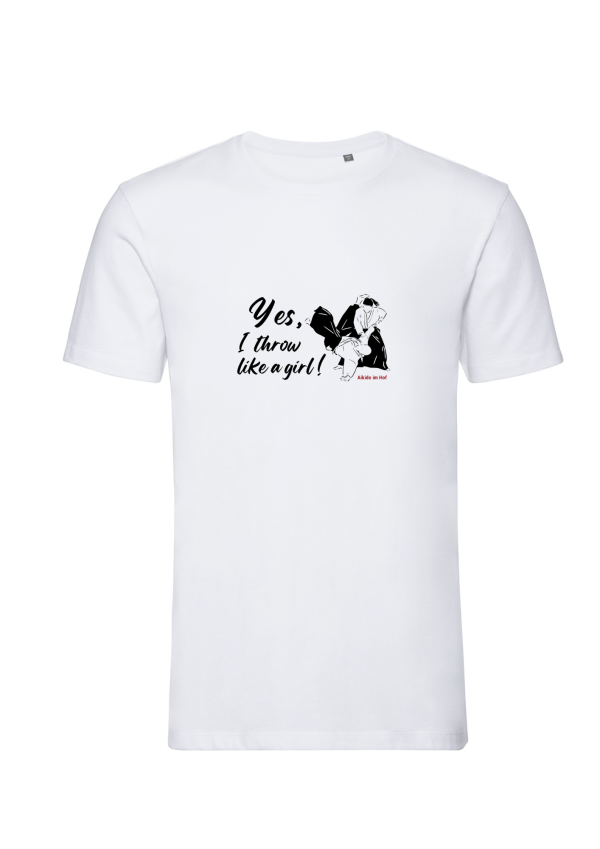 Herrenshirt weiß mit Aufdruck Yes I throw like a girl