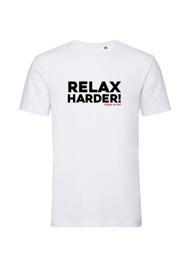 Weißes Herrenshirt mit schwarzem Aufdruck Relax Harder